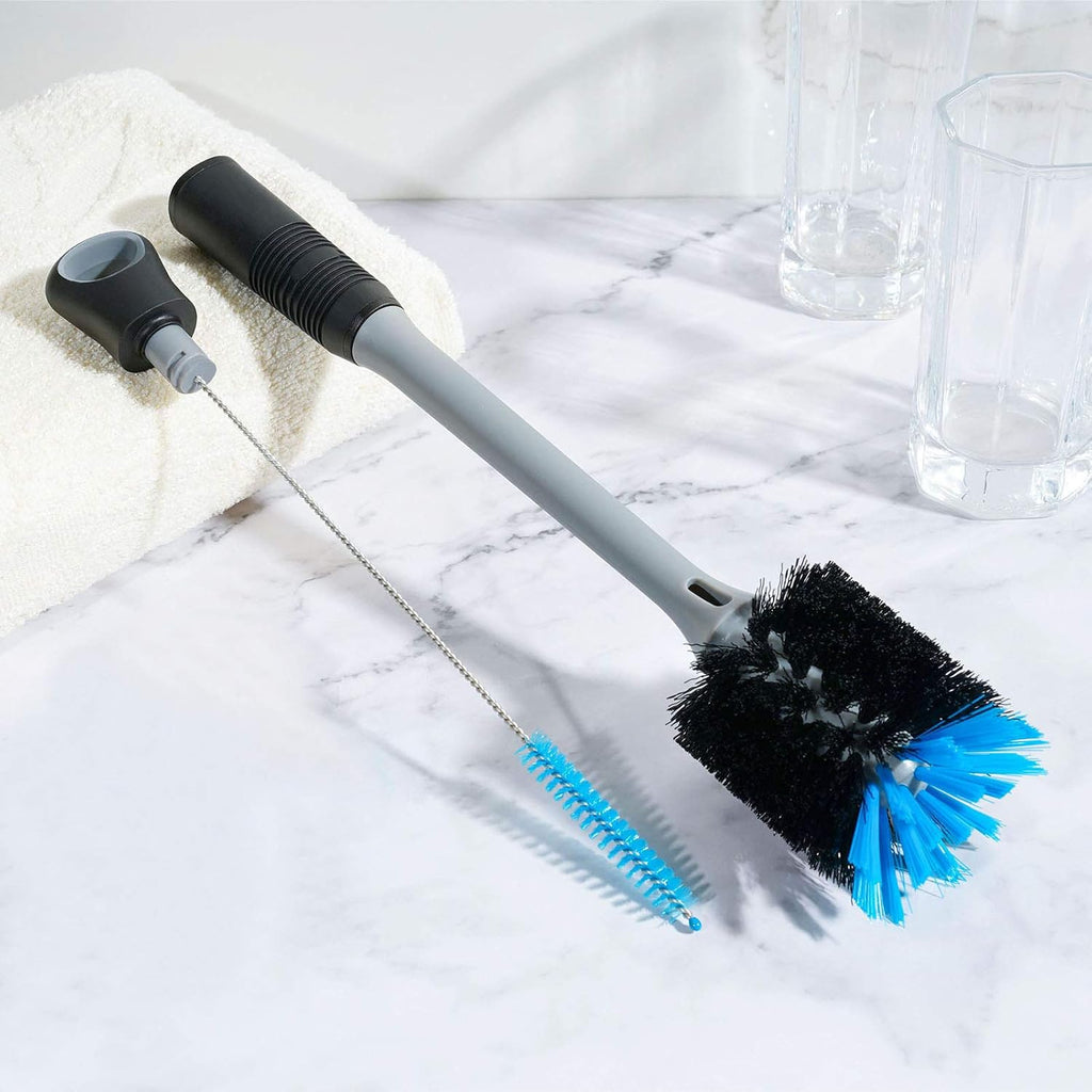 2-in-1 Bottle Brush and Straw Cleaner Brush, Black, 1 Pack | Long Handle Water Bottle Scrubbing Brush for Water
