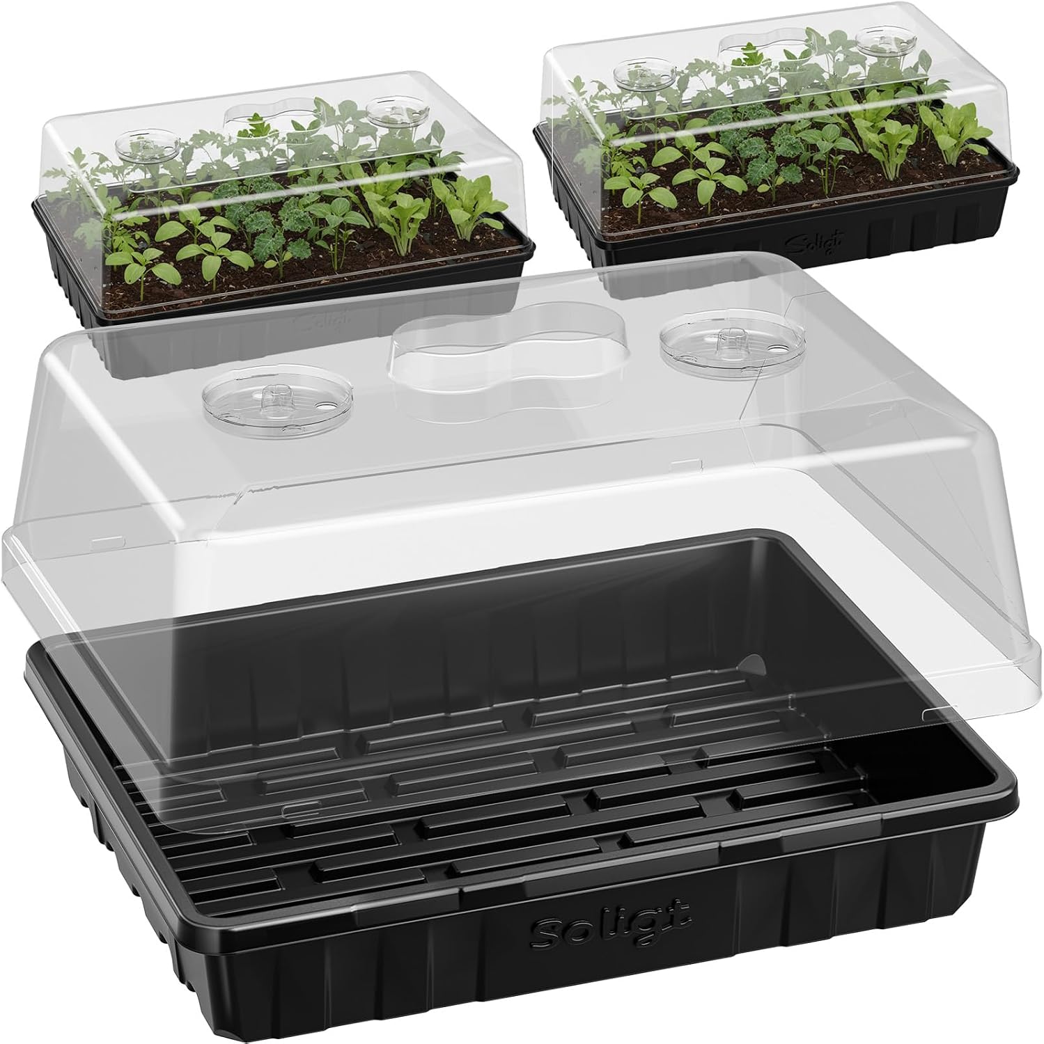 Thick Plastic 3-Set Strong Seed Starter Trays with 5" Humidity Domes