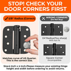 3 Pack Self Closing Door Hinges 4 Inch Black 5/8" Radius Corners