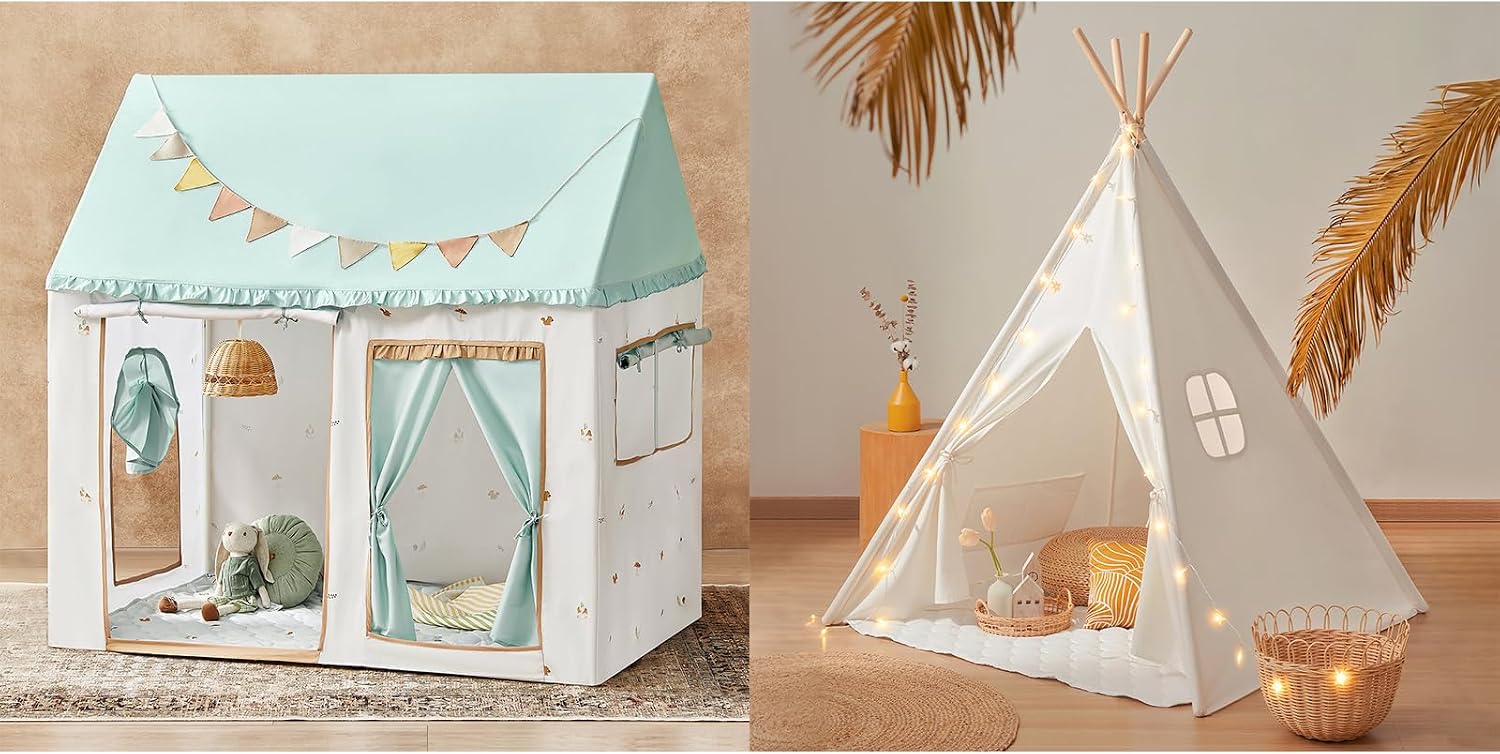 Teepee Tent for Kids, Kids Tent with Printed Mat