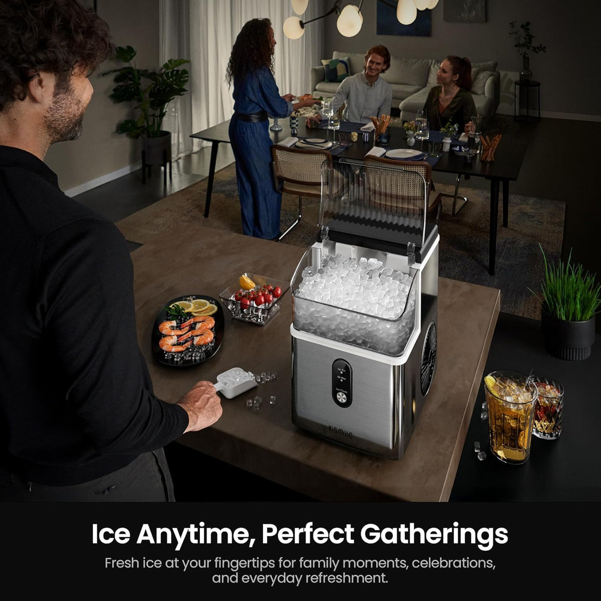 Nugget Ice Maker Countertop, 35 lbs/Day, Stainless Steel