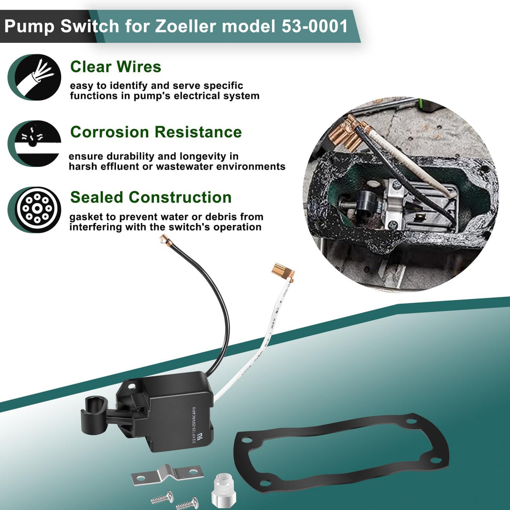 004892 Effluent Pump Switch for Zoeller 53-0001 Pump, Mechanical Switch Assembly with Gasket