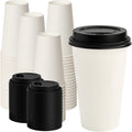 Disposable Paper Coffee Cups with Lids 16 oz 100 Pack