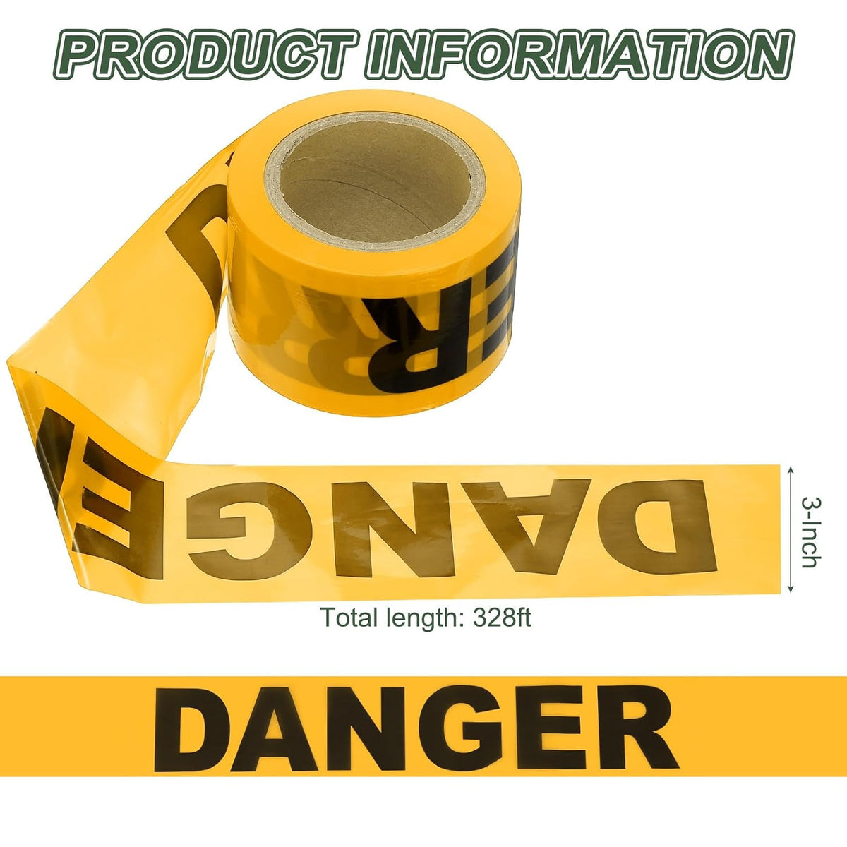 328ft x 3" Warning Tape, High-Visibility PE Floor Marking Roll Caution Tape for Flagging Construction Outdoor