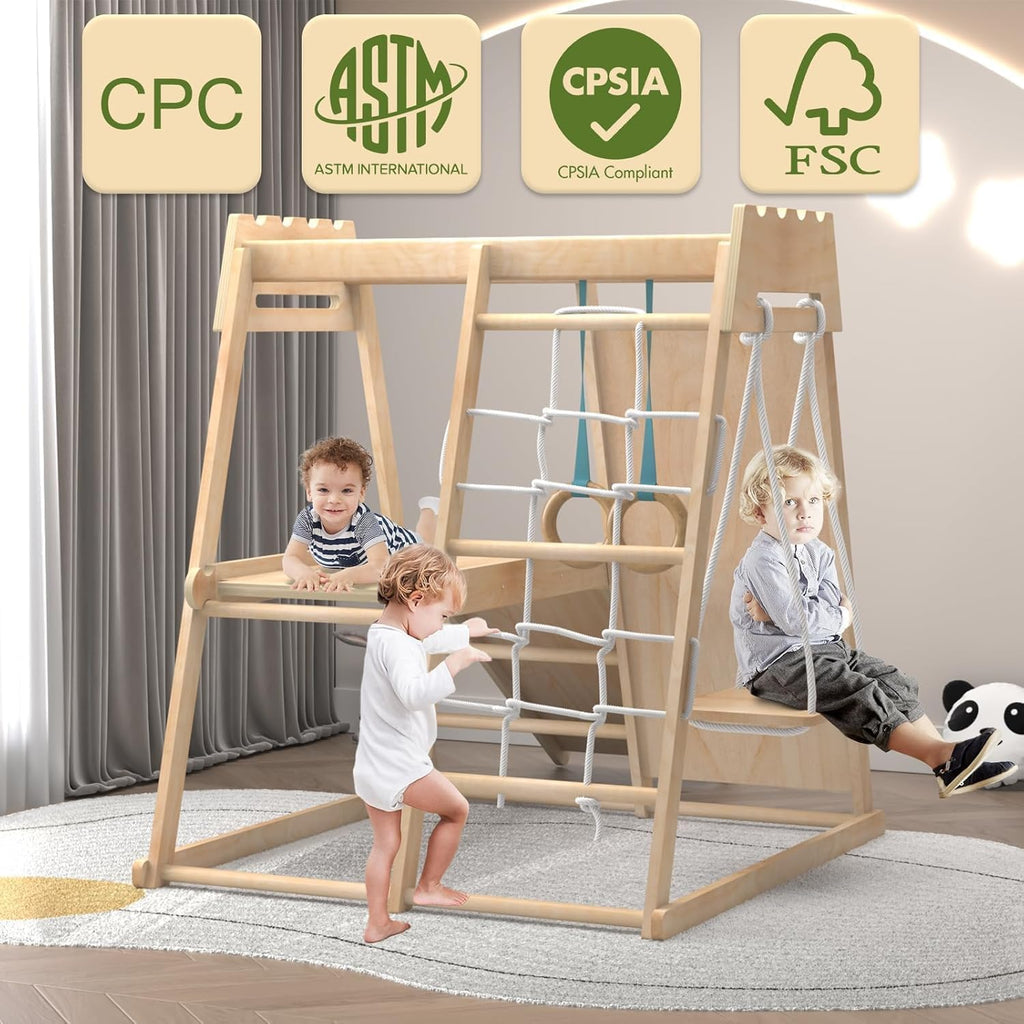 8-in-1 Indoor Playground, Indoor Jungle Gym for Toddlers, Kids Climbing Toys Indoor, Wooden Montessori Climber