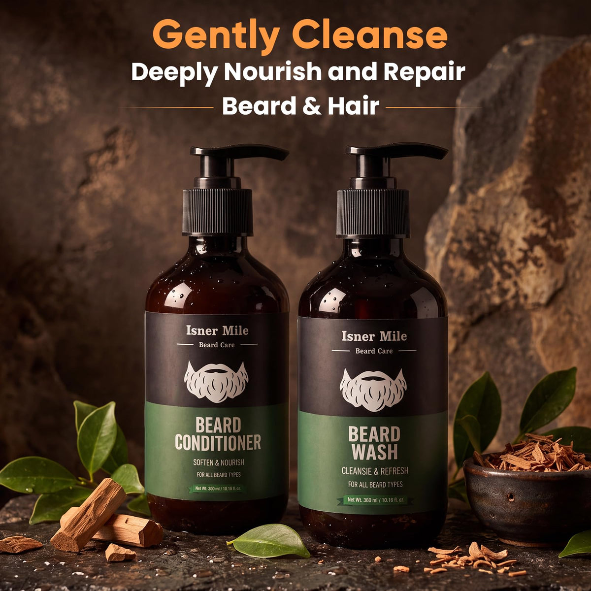 10 Oz(2 Pk) Beard Wash/Shampoo & Conditioner Set for Men, Ocean