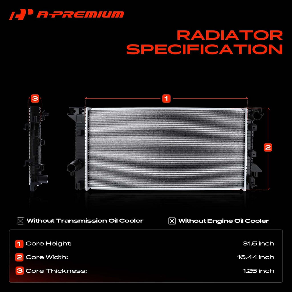A-Premium Engine Coolant Radiator Assembly Compatible with Ford, Lincoln