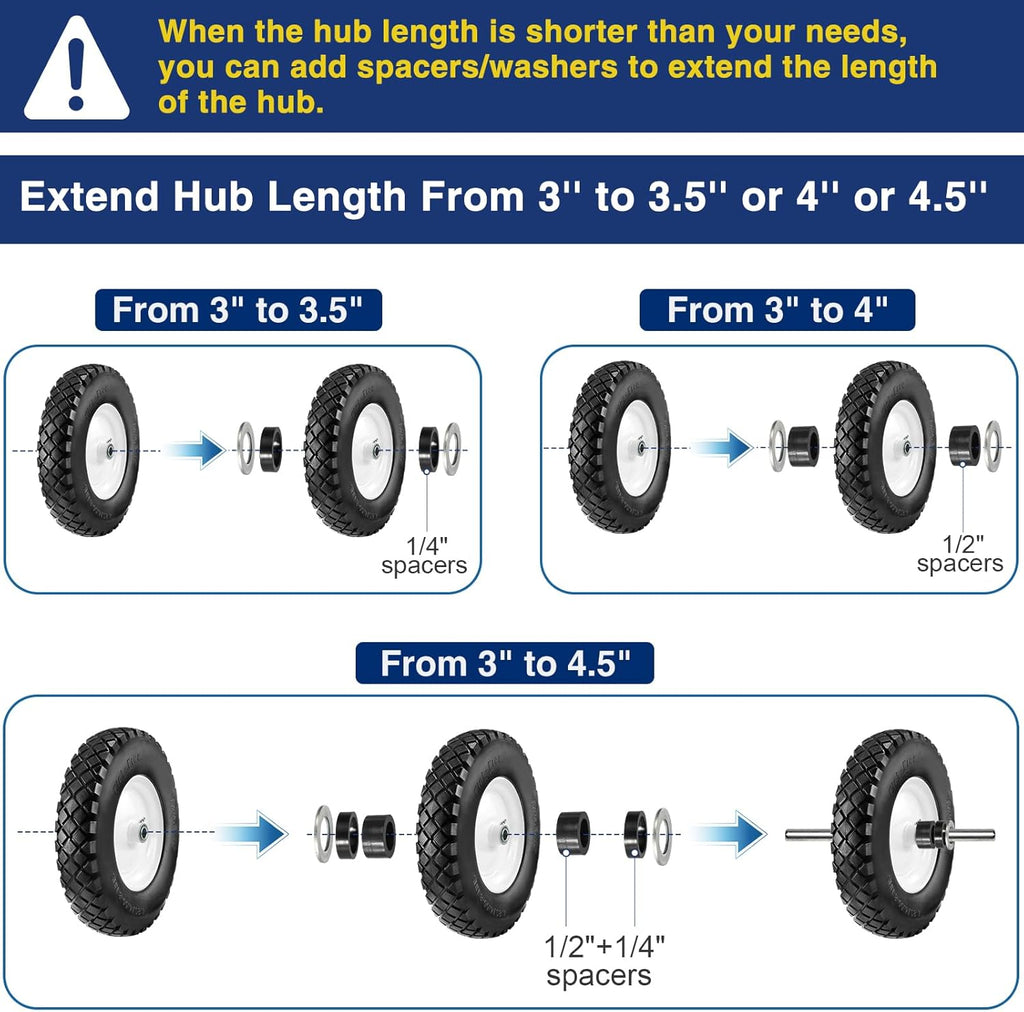 4.80 4.00-8 Flat-Free Wheelbarrow Tire, 4.80/4.00-8 Tire and Wheel w/Grease Fitting, 3" Centered Hub, 3/4" Bearings