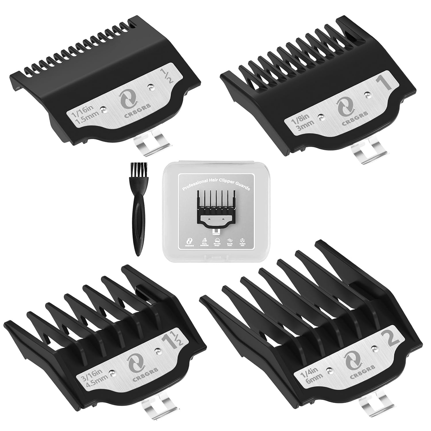 Clipper Guards Set, Compatible with Wahl Hair Clippers, Guard Number: #1/2, #1, #1 1/2, #2 (Length: 1/16", 1/8"