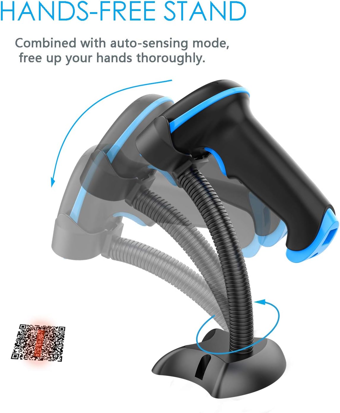QR Code Scanner Wireless 2D Barcode Scanner With Stand Supports Screen Scan Handheld CMOS Imager Long Range Portable