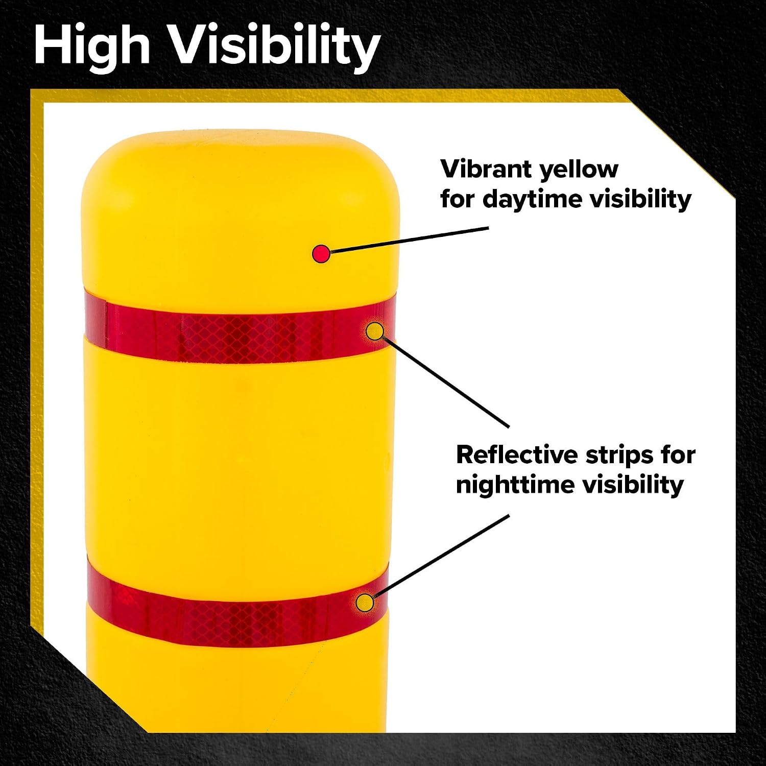 5" Diameter Safety Bollard Covers for 4.5" Dia. Bollards | HDPE post sleeves with red reflective stripes