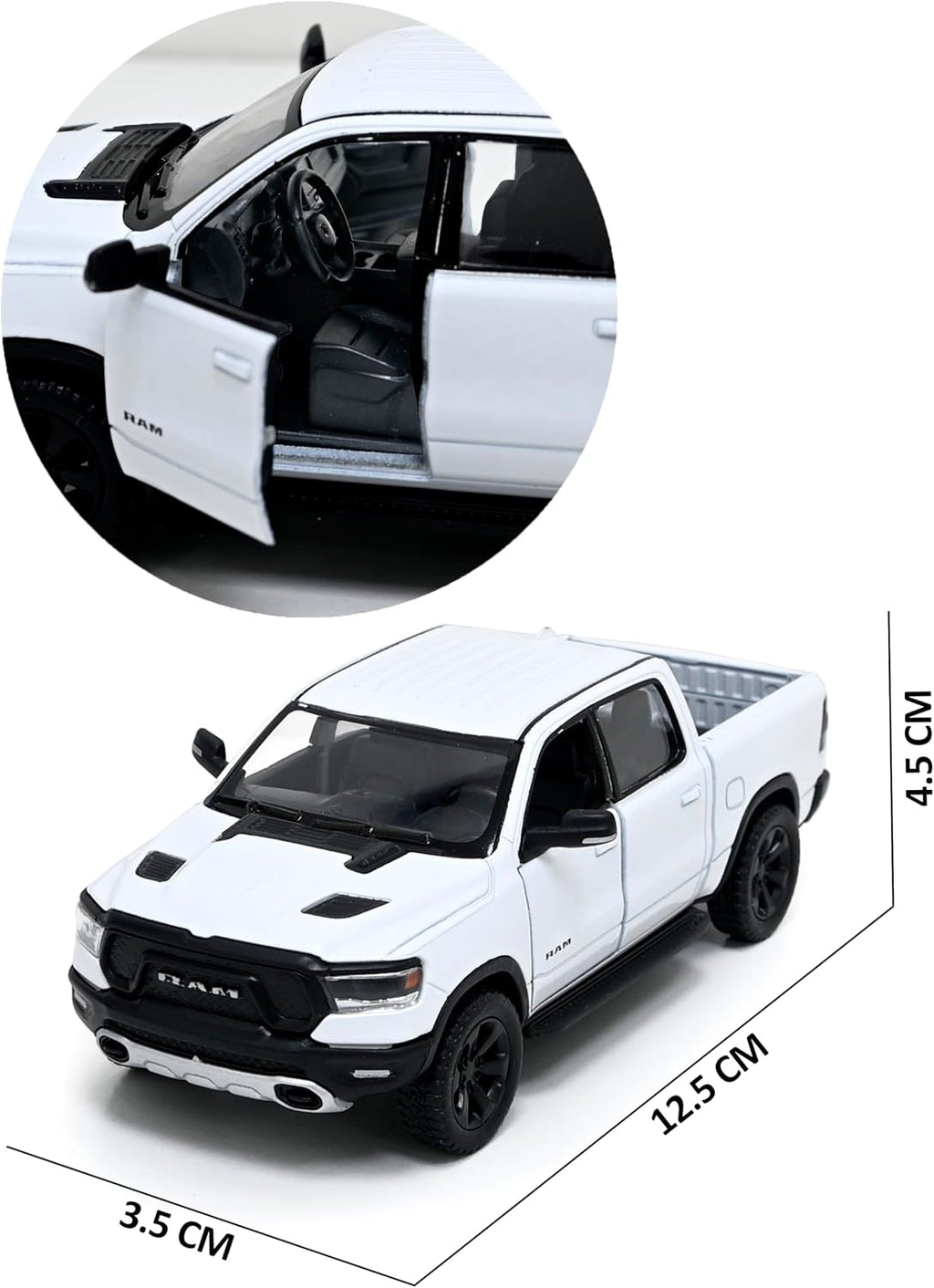 2019 Dodge Ram 1500 Pickup 1:46 O Scale 5" Die Cast Metal Model Toy Truck (White)