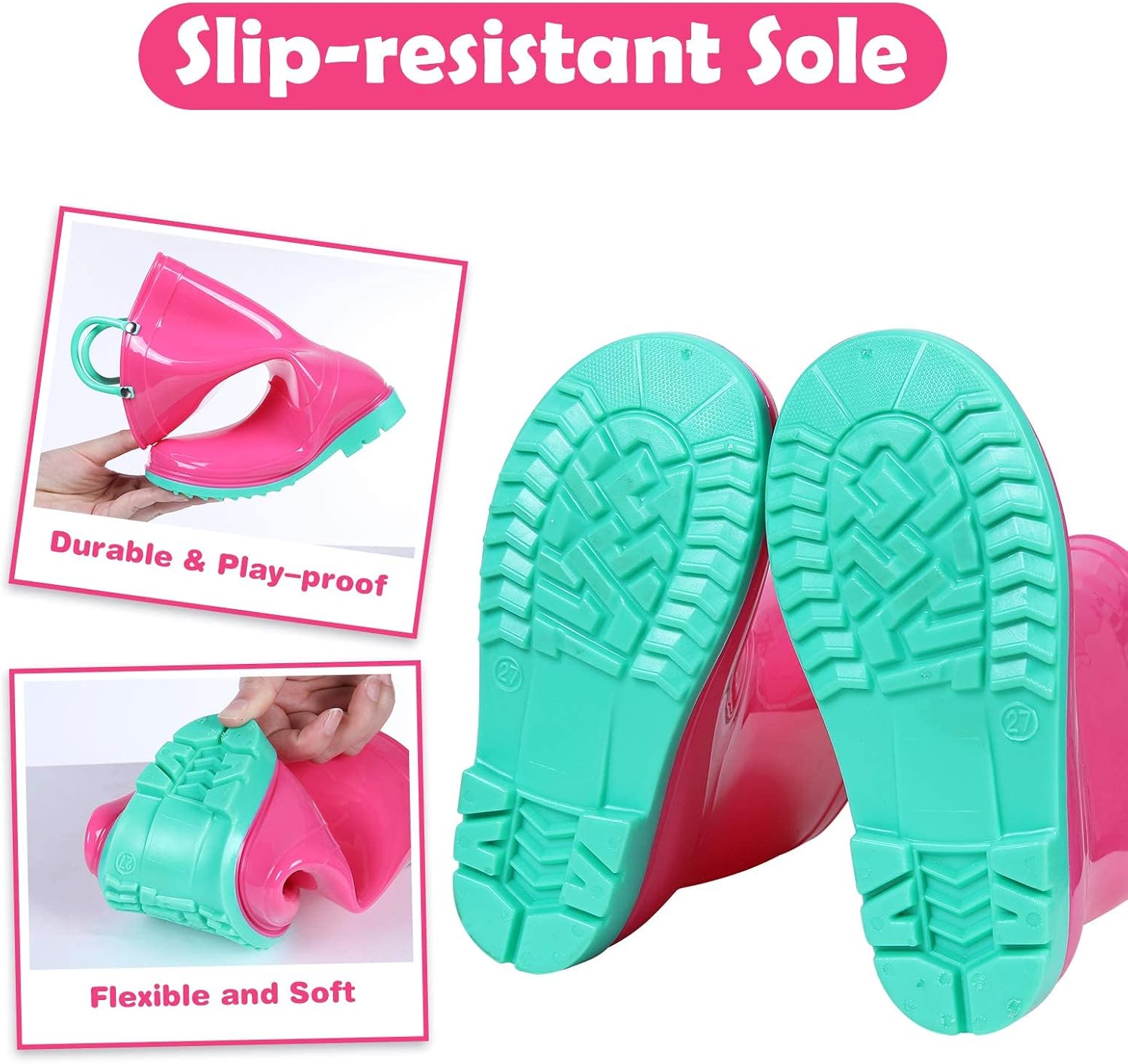 Kids Rain Boots for Boys Girls Waterproof Toddler Rain Boots with Easy-On Handles