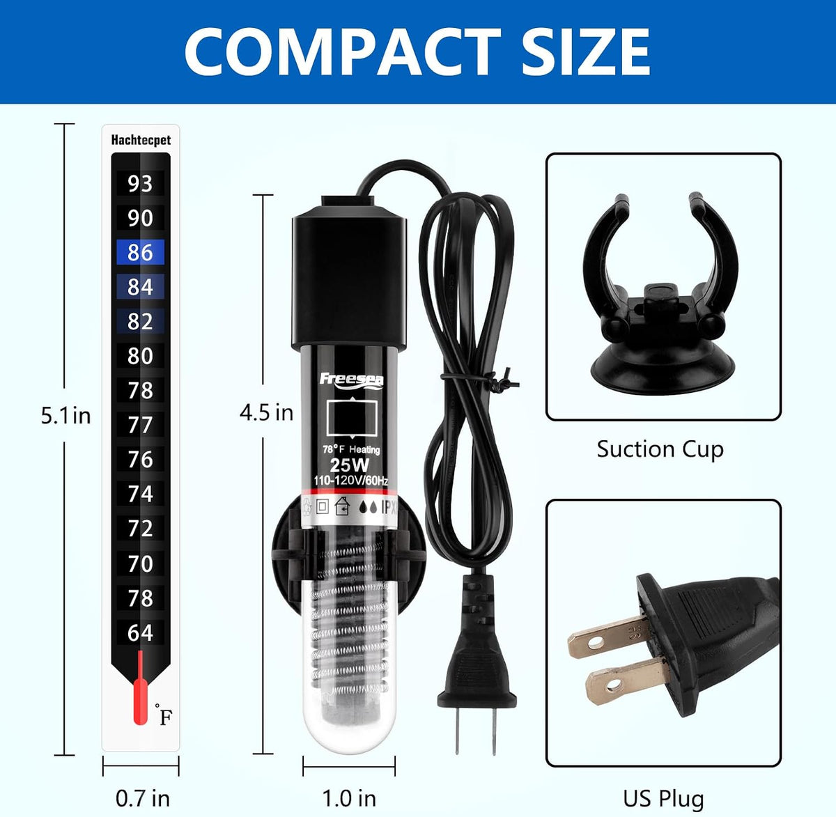 Aquarium Fish Tank Heater: 25W Small Betta Turtle Heating
