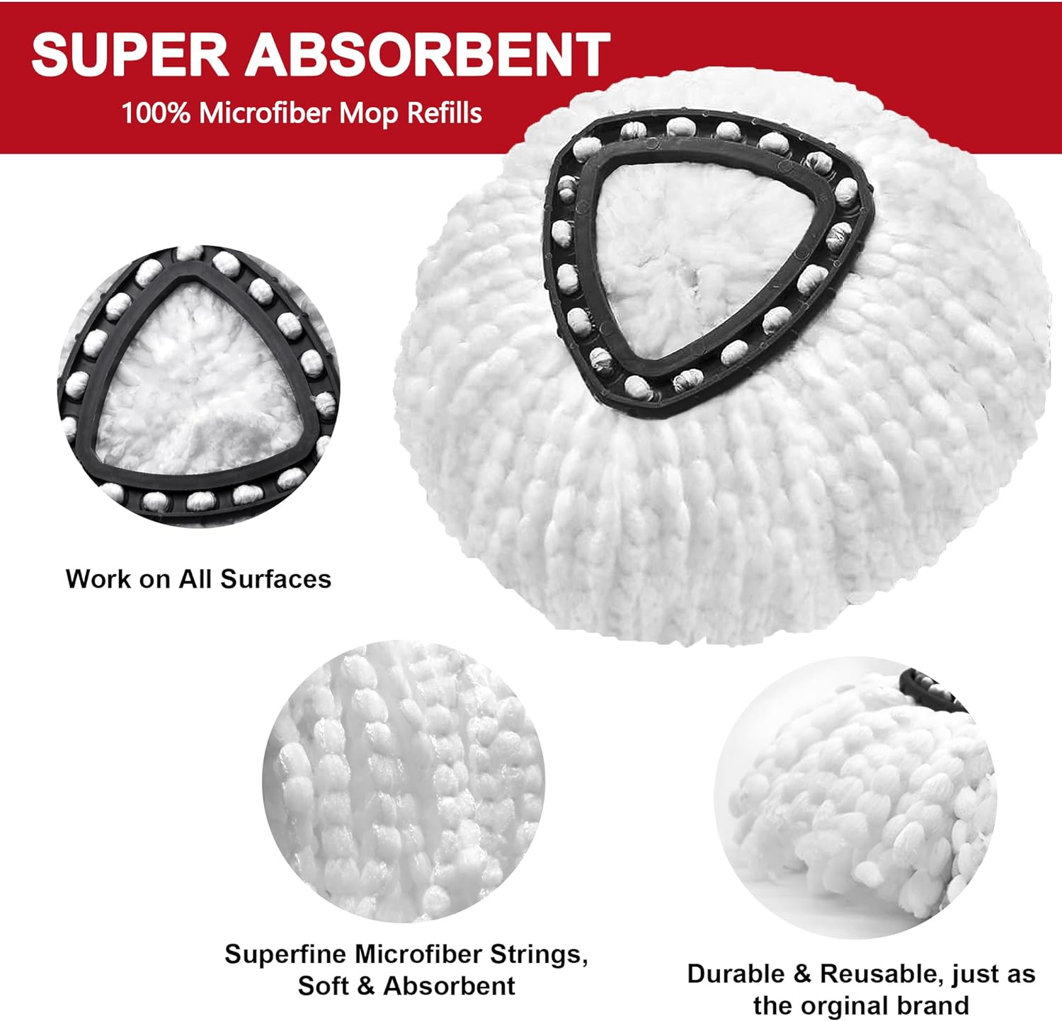 Mop Replacement Heads for O-Ceda Mop Replace Head EasyWrin Spin Mop Heads Replacements, Microfiber Spin Mop Refills