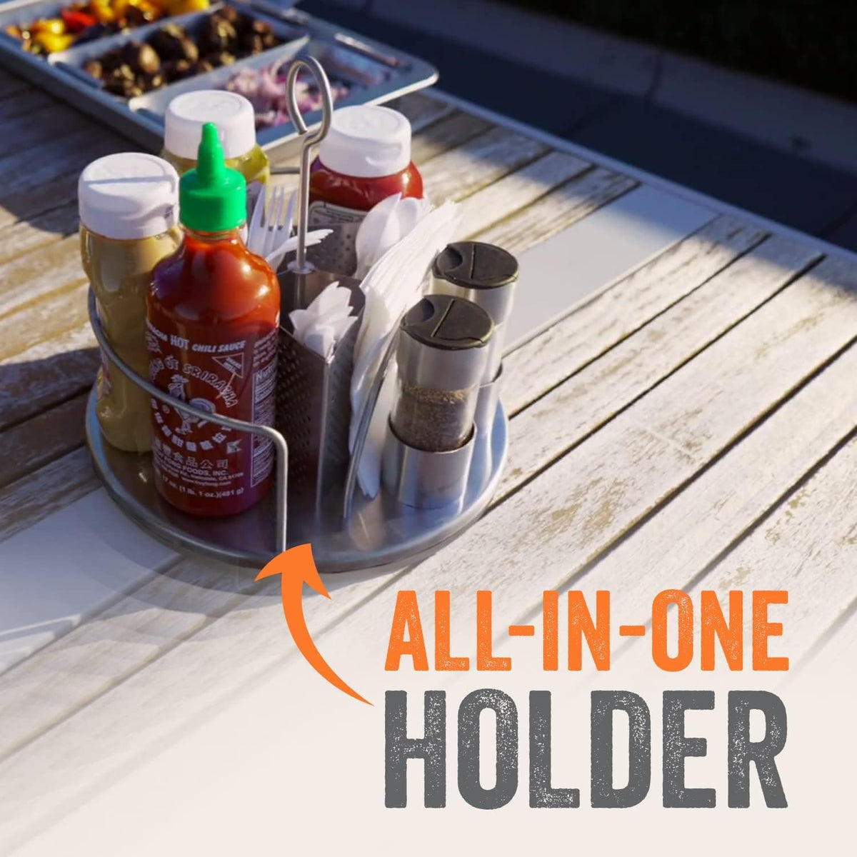 Rotating Condiment Caddy, Stainless, 360-Degree