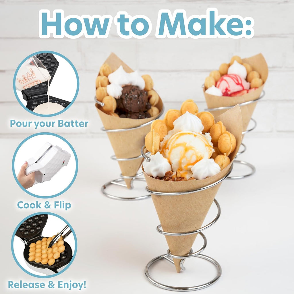 Bubble Waffle Maker, Electric Nonstick Hong Kong Egg Iron Griddle | Ready Indicator Light, Ready in under 5 Mins w