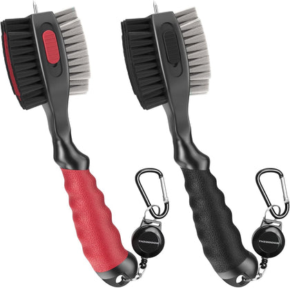 2 Pack Golf Club Brushes and Groove Cleaner 2 ft Retractable Zipline Carabiner Golf Brush Head with Retractable Spike