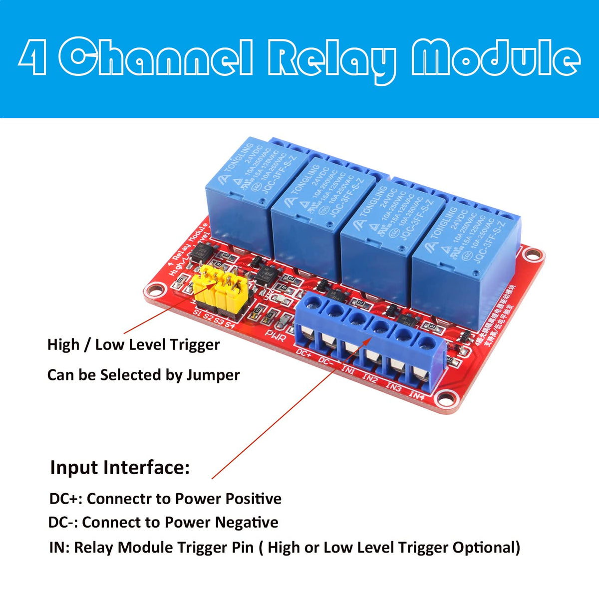 2pcs DC 12V Relay Module 4 Channel Relay Board Shield with Optocoupler Isolation Suport High/Low Level Trigger
