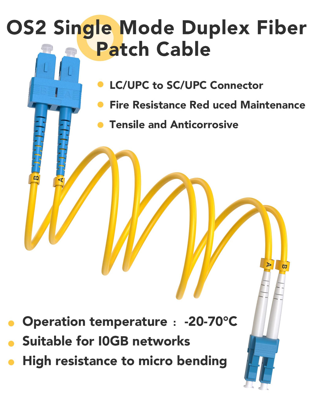 5 Pack OS2 Singlemode LC SC Fiber Patch Cable 3m/10ft, Duplex