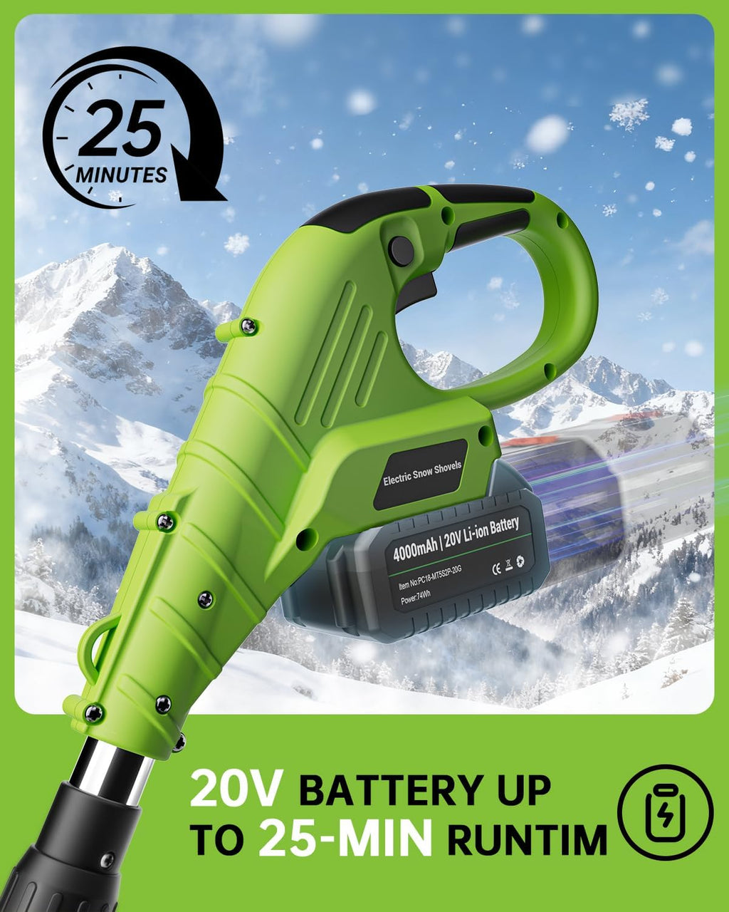12-Inch 20V Cordless Electric Snow Shovel - 16ft Throwing Distance, Battery Snow Blower for Driveway, Sidewalk