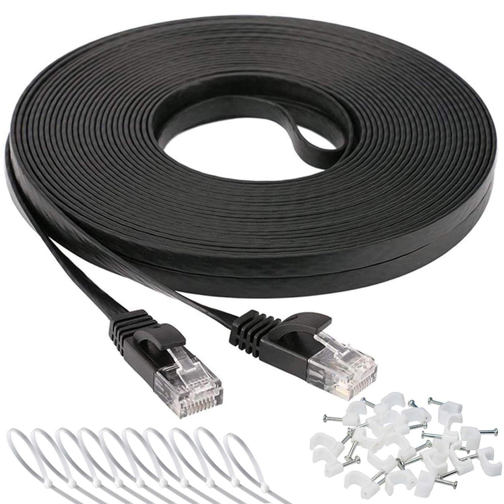 Ethernet Cable 50 ft, Cat 6 LAN Cable Ethernet Cord, Slim Long Flat Computer Internet Patch Cord Wire with Clips &
