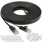 Ethernet Cable 50 ft, Cat 6 LAN Cable Ethernet Cord, Slim Long Flat Computer Internet Patch Cord Wire with Clips &