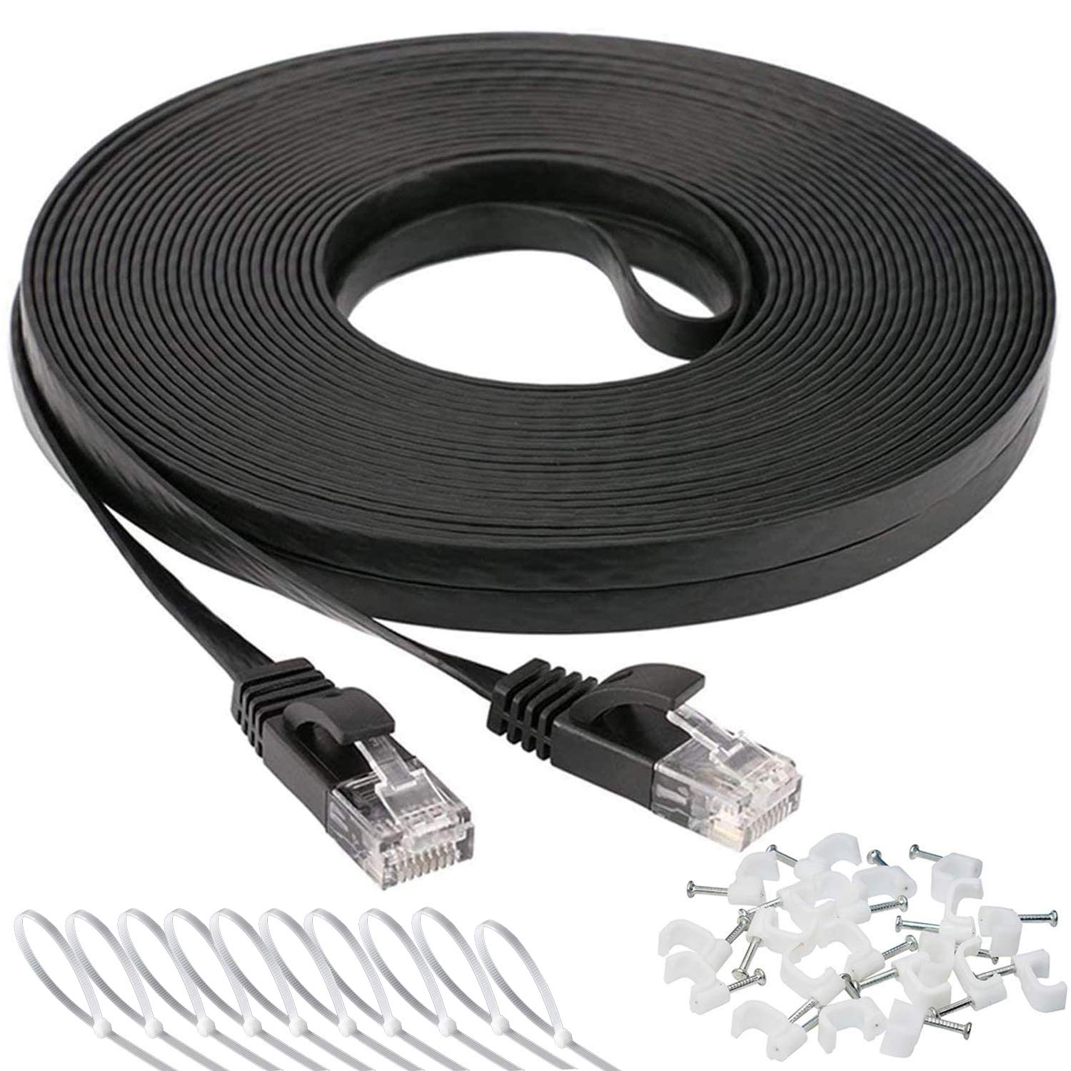 Ethernet Cable 50 ft, Cat 6 LAN Cable Ethernet Cord, Slim Long Flat Computer Internet Patch Cord Wire with Clips &
