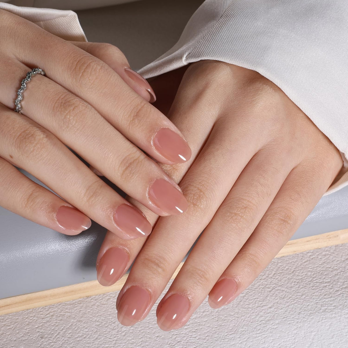 Nude Press On Nails Short Oval - Light Mocha Nails Fake Nails