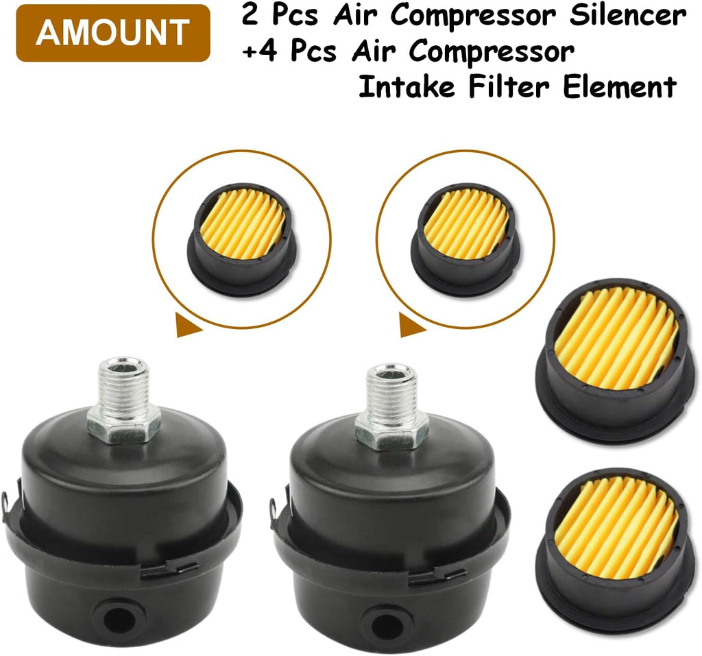 2-Pack 1/4Inch Air Compressor Intake Filter Silencer Muffler