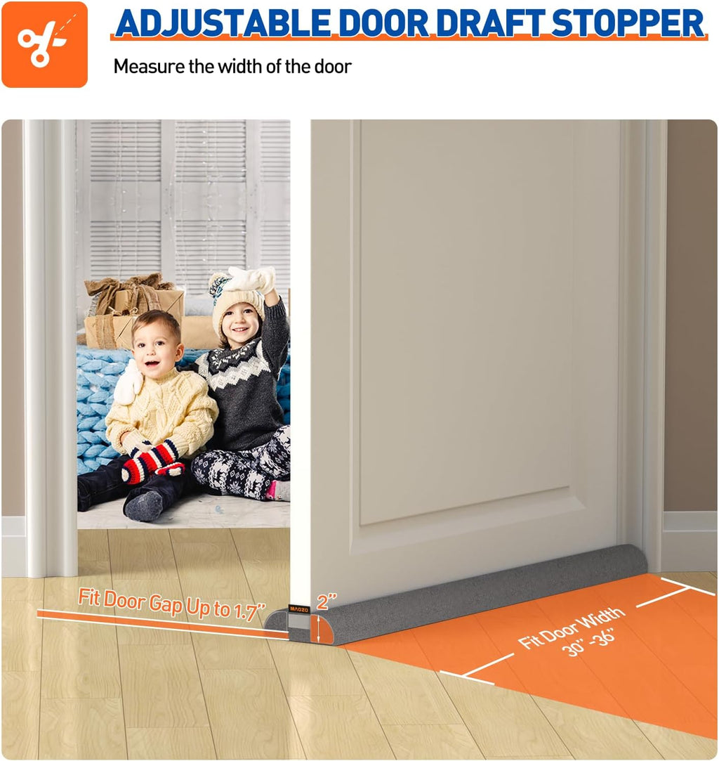 Under Door Draft Stopper, 36 Inch Adjustable Door Gap Filler, Gray | Dual-Sided Soundproof Door Sweep for Blocking