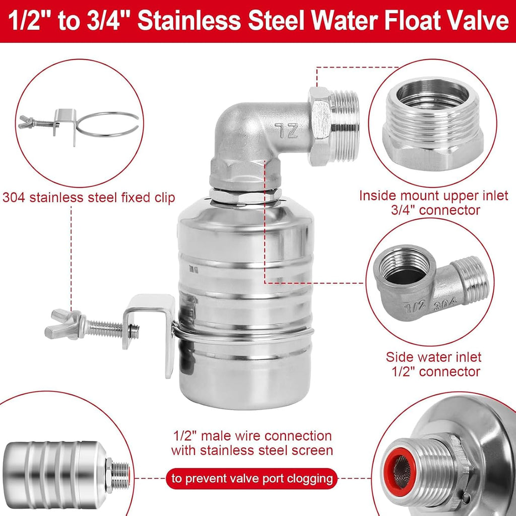 Automatic Float Valve for Water Tank, Tank Float Valve 1/2" & 3/4"
