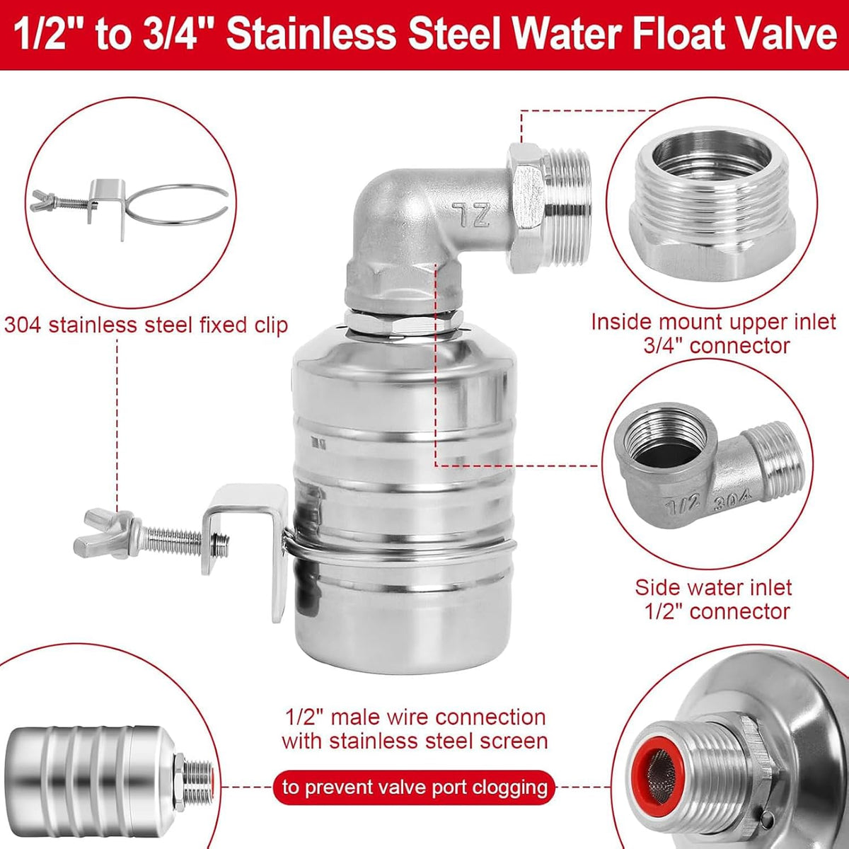 Automatic Float Valve for Water Tank, Tank Float Valve 1/2" & 3/4"