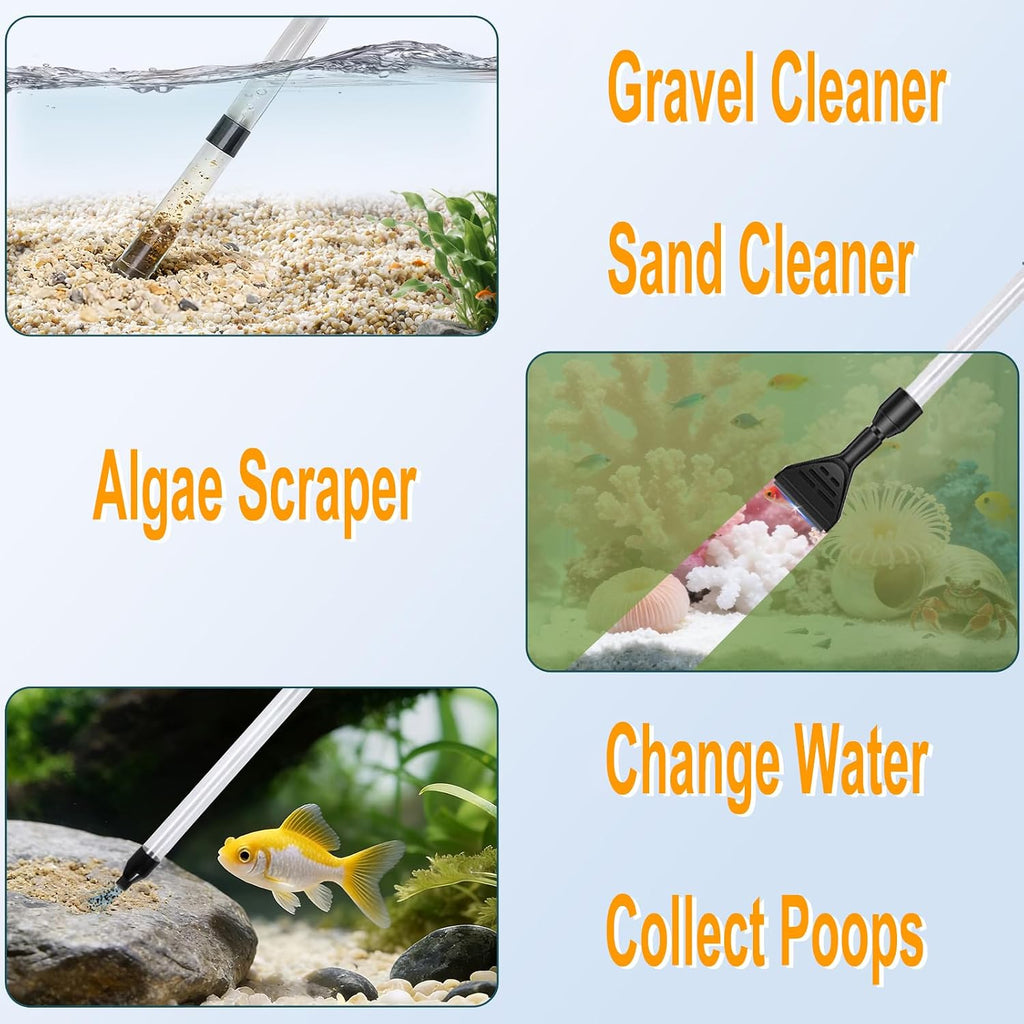 Aquarium Gravel Cleaner 15~30In with 6Ft Water Hose Fish Tank Water Changer Sand Vacuum with Skimmer Net and Long