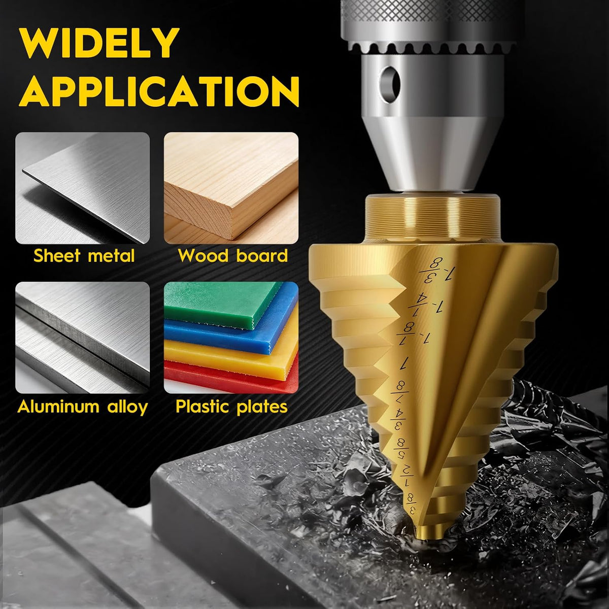 Titanium Step Drill Bit - 4241 HSS Step Bit with Two Spiral Grooved