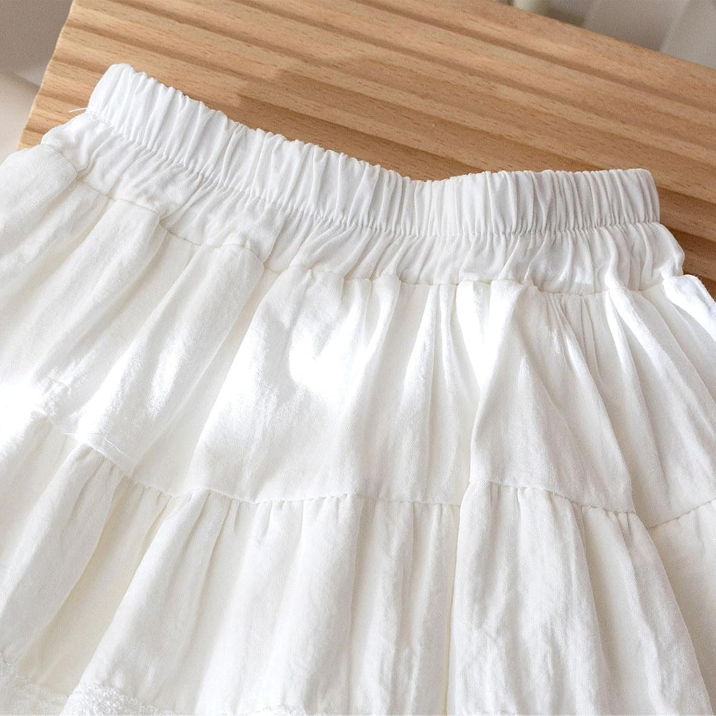 Kids Girls Lace Ruffled Skirt Toddler School A Line Layered Skort Classic Elastic High Waisted Athletic Skirts Casual