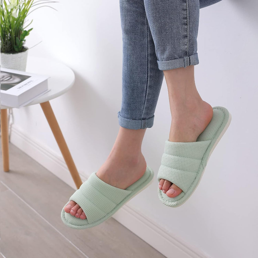 Summer House Slippers for Women Men Waffle Indoor Slippers | Breathable Open toe Home Shoes, Memory Foam Slip-on