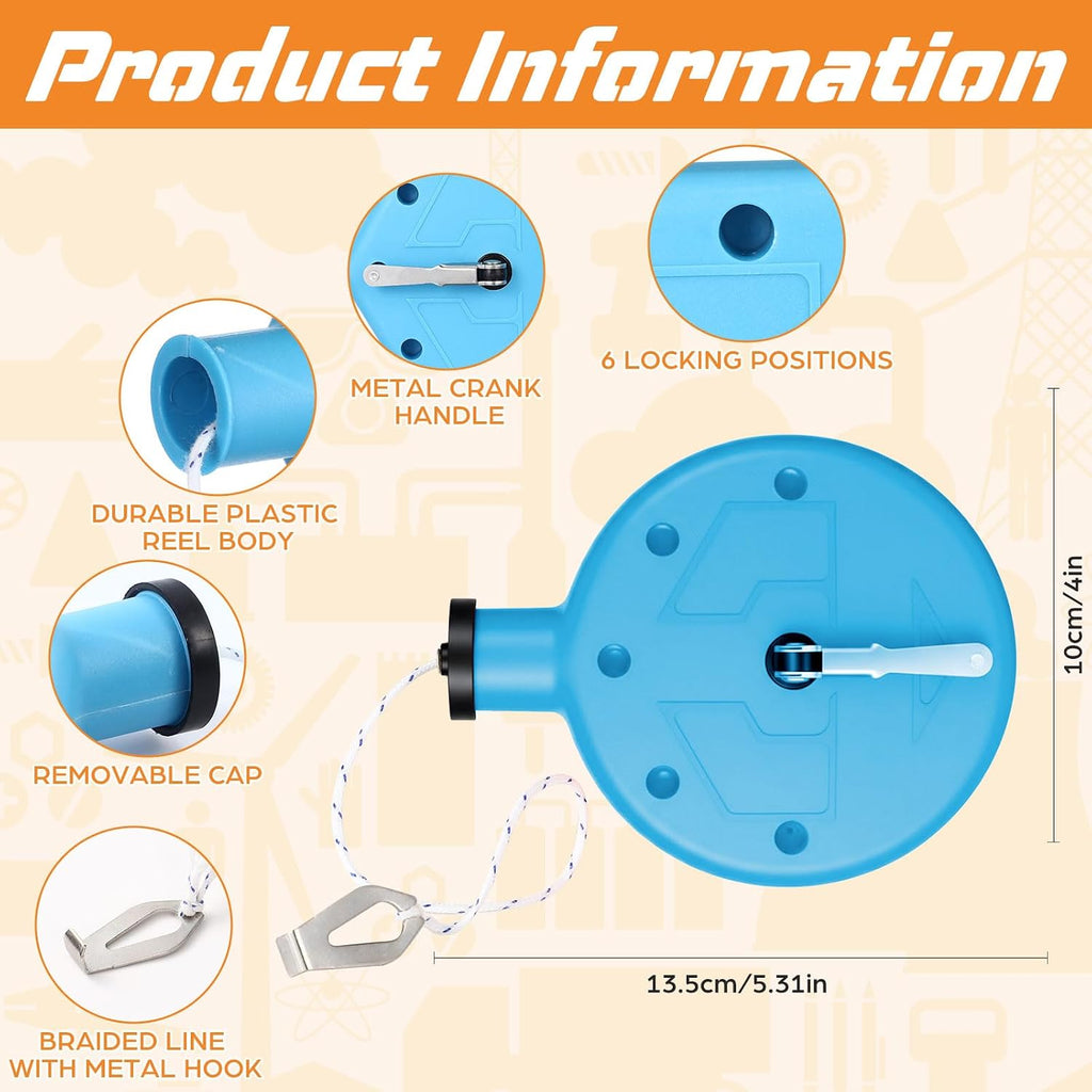 2 Chalk Line Tool for Building 100 ft, Blue | PP Case, Metal Hook, Portable Chalkline Reel Box, Construction
