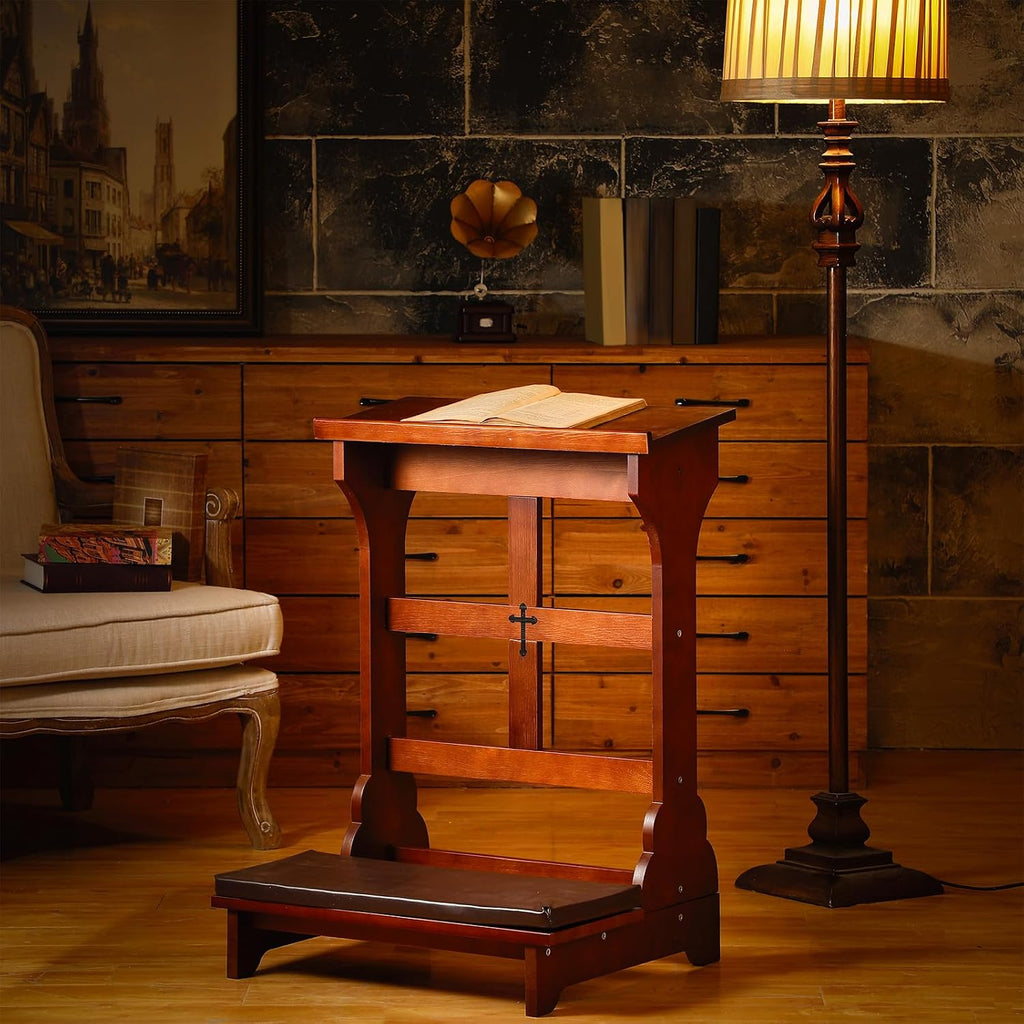 Wood Prayer Kneeler with Shelf and Cushion,Simple Style