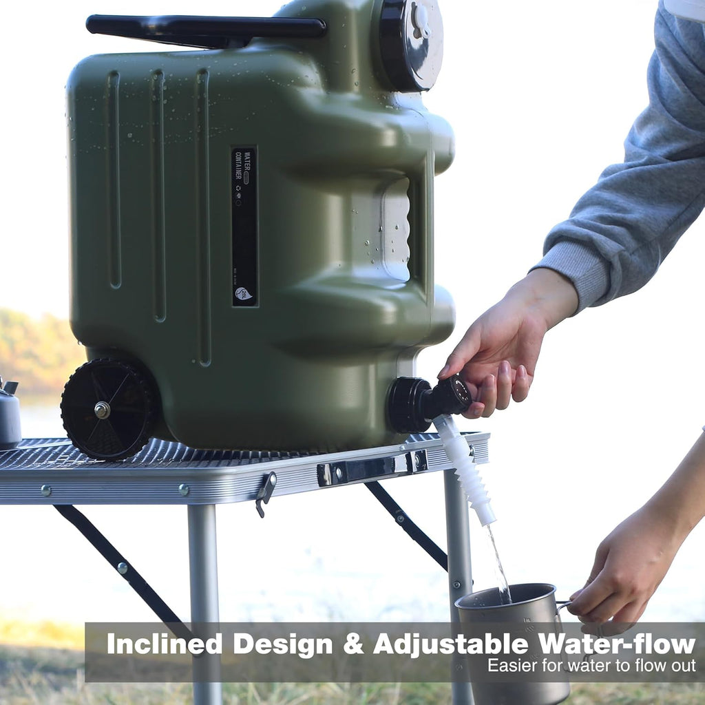7.4 Gal Portable Water Container with Wheels & Spigot, Green | BPA-Free Rolling Camping Water Jug with Wheels &
