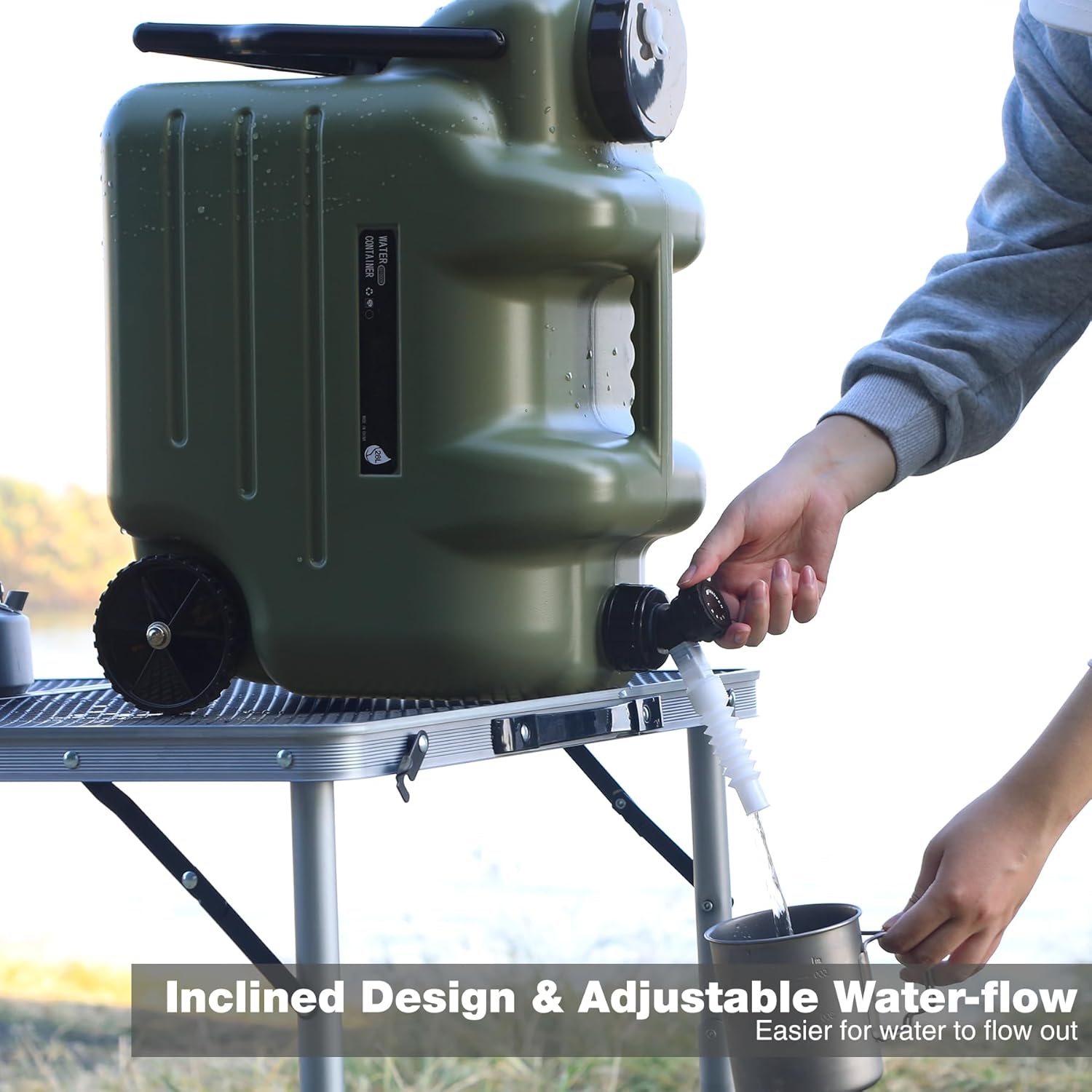 7.4 Gal Portable Water Container with Wheels & Spigot, Green | BPA-Free Rolling Camping Water Jug with Wheels &