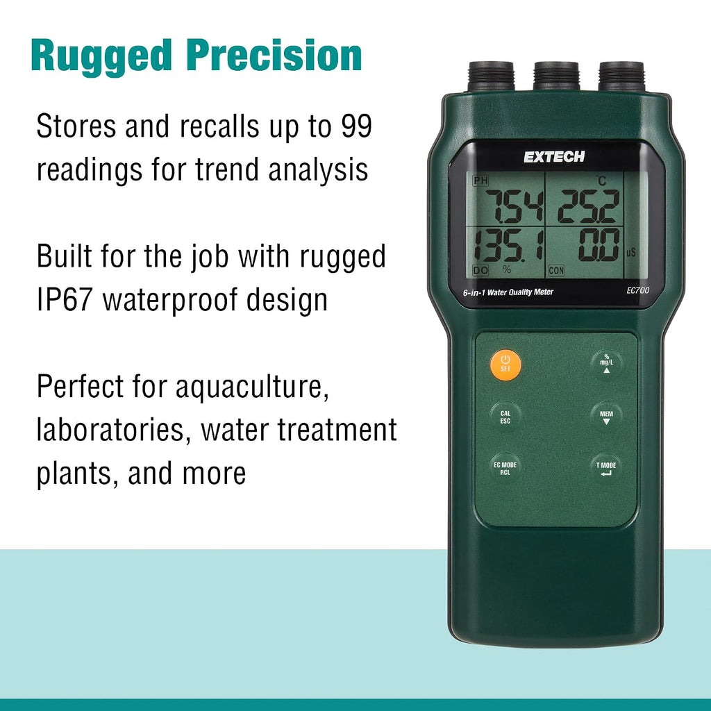Extech EC700 6-in-1 Water Quality Meter with 3 Probes, Optical DO