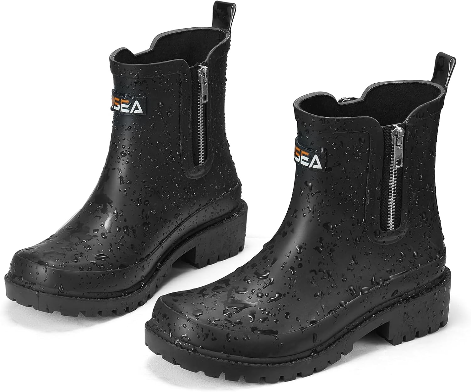 Short Rain Boots for Women with Zipper Waterproof Chelsea Boots Rubber Garden Shoes for Ladies Fashion