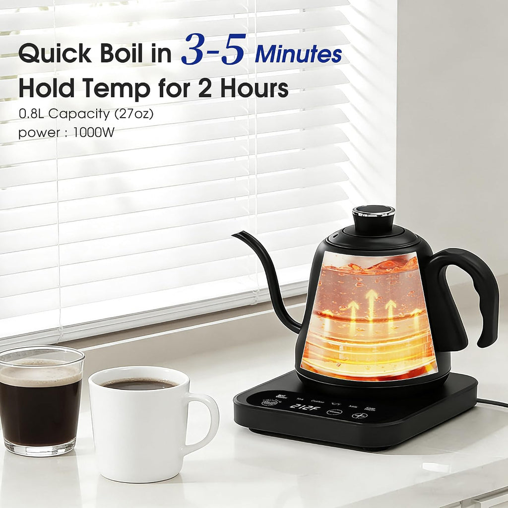 Gooseneck Electric Kettle Temperature Control: 316L Stainless Steel Inner | ±1℉ Precision, Pour Over Kettle for