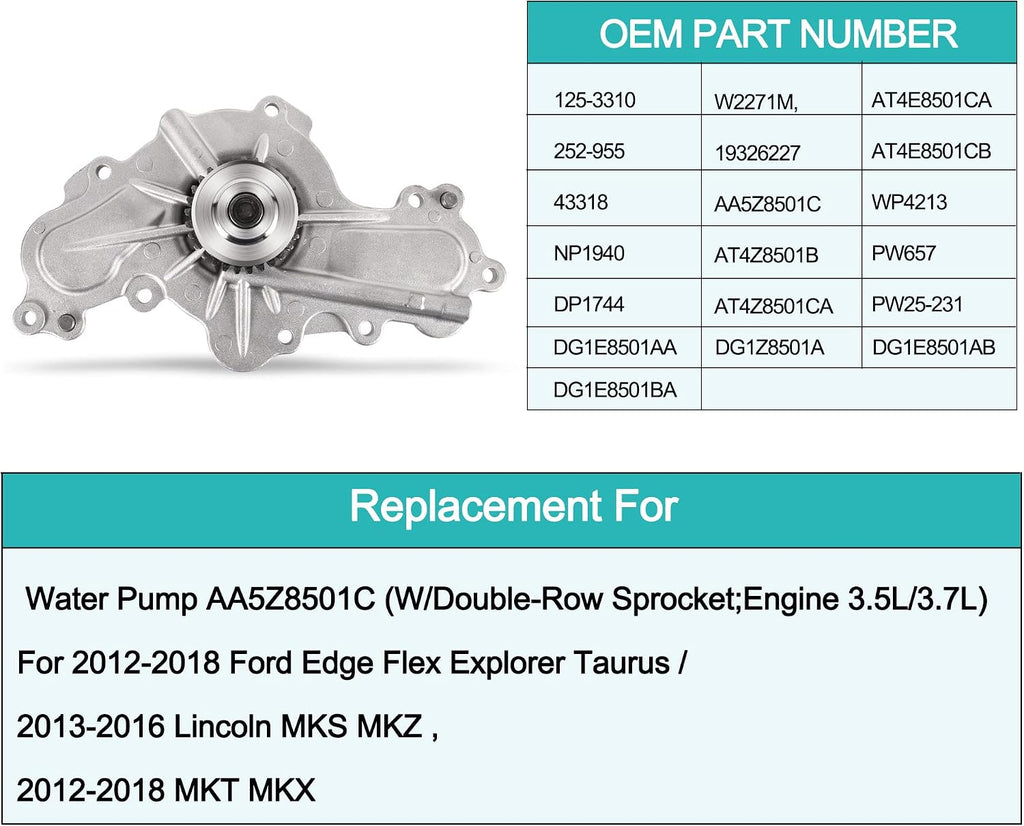 AULINK AT4E8501CA Water Pump W/Double-Row Sprocket) 3.5L 3.7L For Ford Edge