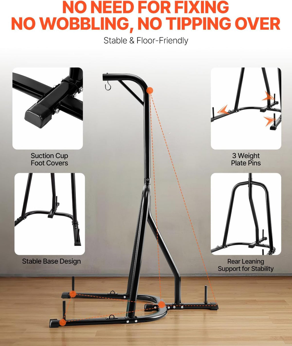 Punching Bag Stand, Steel Heavy Duty Workout Training Equipment, Adjustable Height Boxing Punching Stand with
