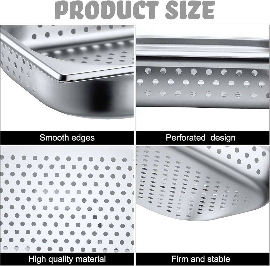 2 Pack Half Hotel Pan Perforated Steam, 12.8'' x 2.56'' x 10.43''