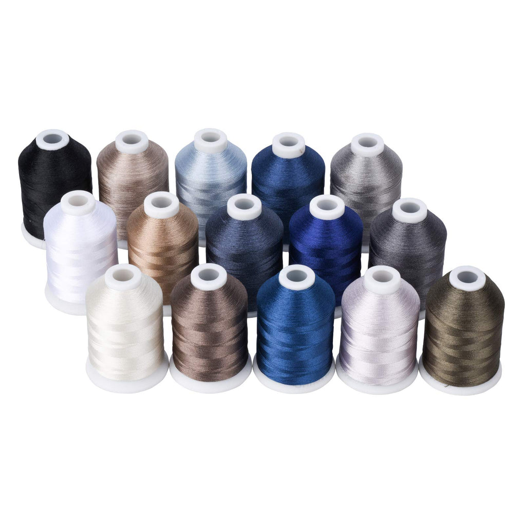 15-Color Polyester Machine Embroidery Thread Set, Gray Series
