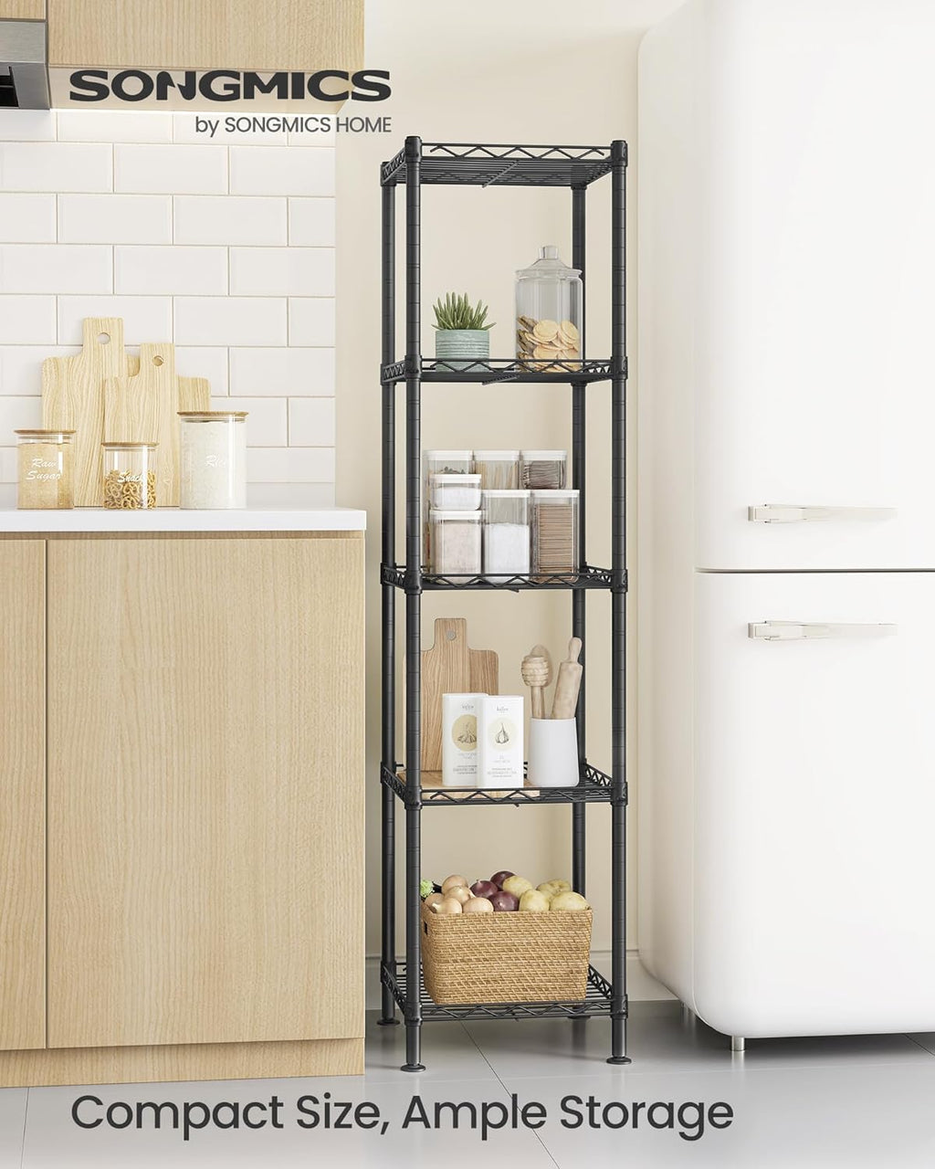 SONGMICS Storage Shelf, Small Metal Wire Shelving Unit, Adjustable Shelves, for Small Spaces, Garage, Bedroom, Living