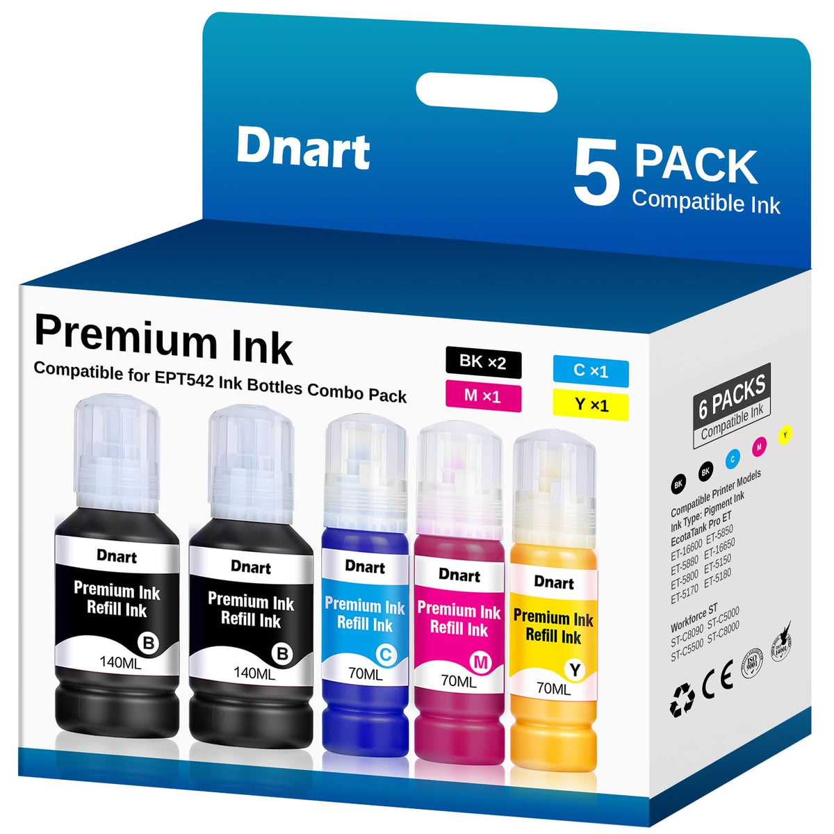 Compatible Ink Refill Bottles Replacement for Epson T542 Ink (5-Pack)